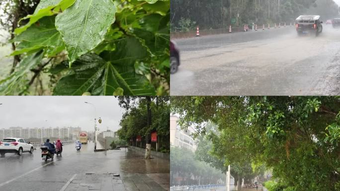 雨天的人们下大暴雨雨天的街道 暴雨雨水