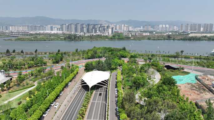 航拍昆明滇池草海隧道