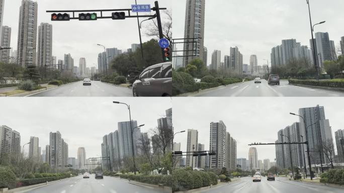汽车行驶第一视角驾驶开车城市路边街道杭州