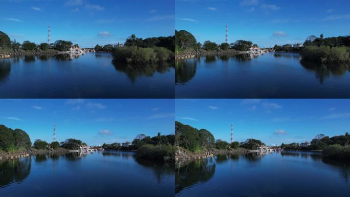 【4K航拍】蓝天白云下-碧蓝的湖水