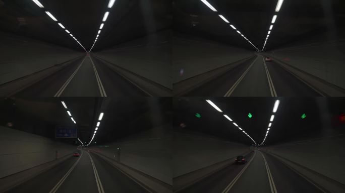 夜晚车辆行驶在香港市区的穿梭隧道