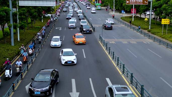 海南省三亚市城市迎宾路月川CBD航拍车流