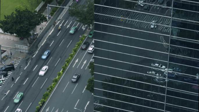 4K马路车流交通灯人行道大厦延时