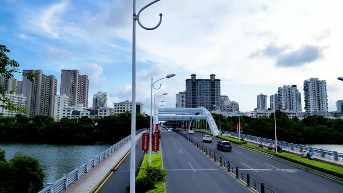 海南省三亚市城市迎宾路月川CBD航拍车流