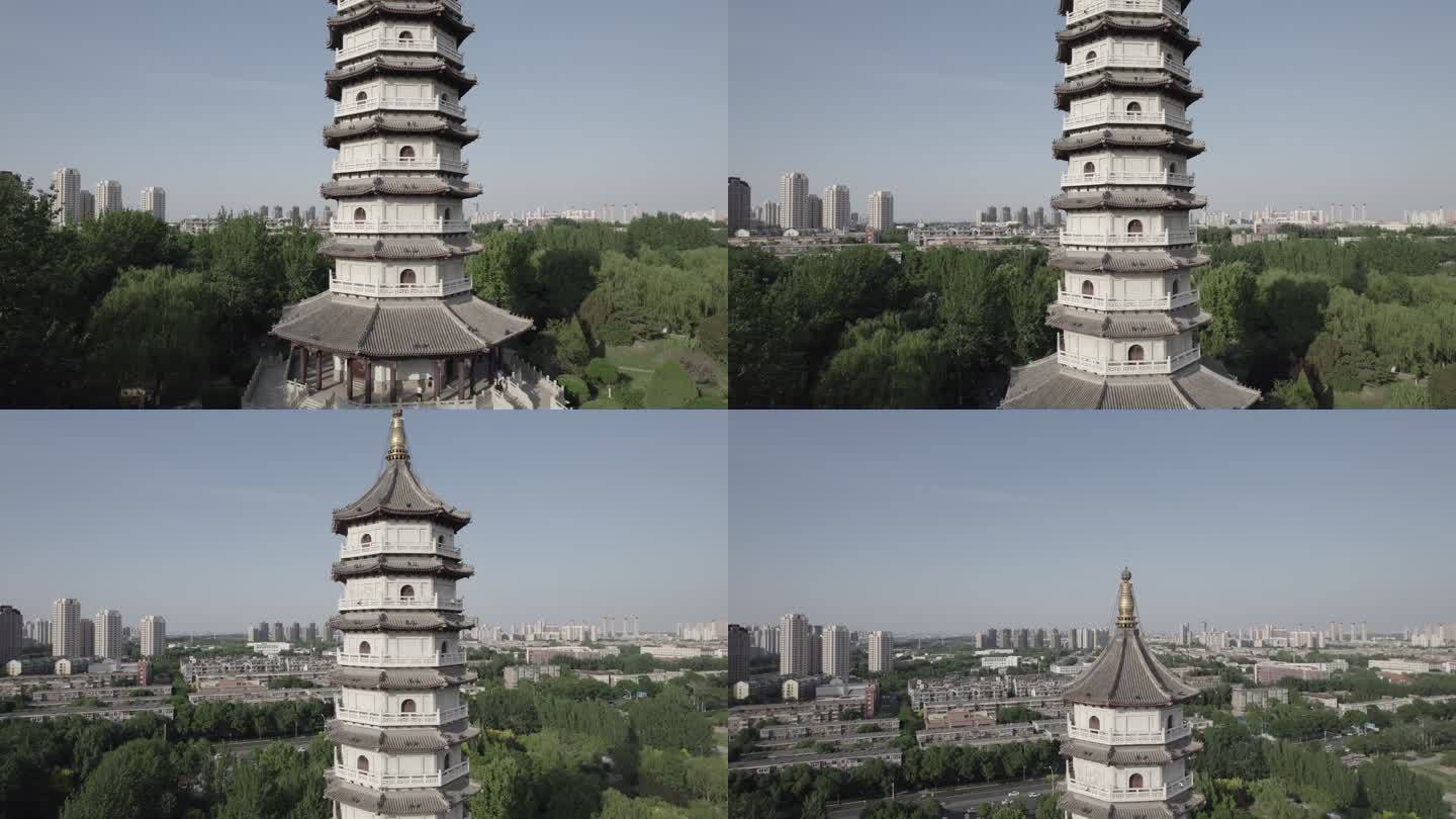 天津市宁园致远塔古建筑4K航拍视频