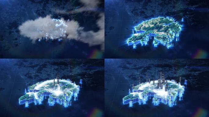 【AE模板】科技蓝暗调三维卫星地图 香港