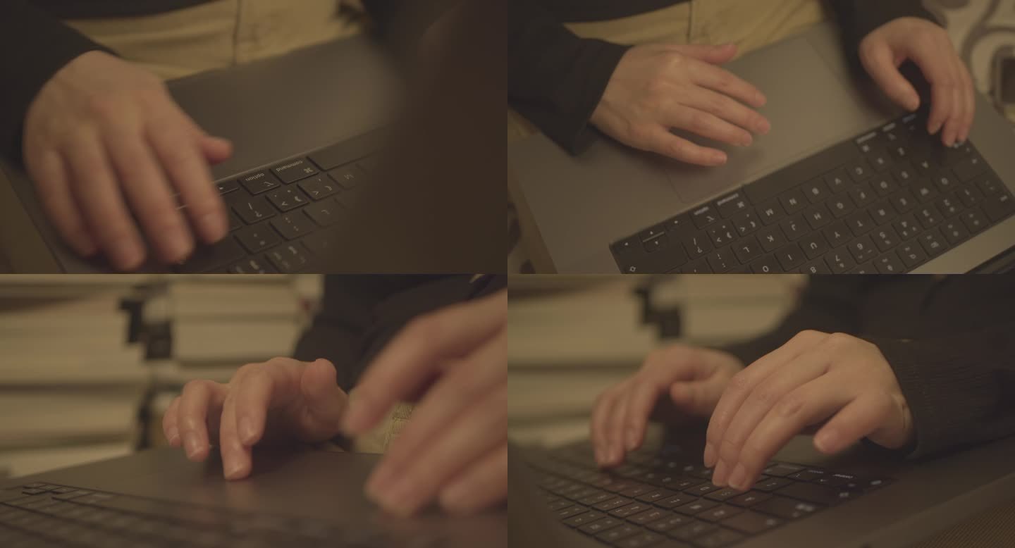 职业女性在家晚上加班用苹果电脑工作4K