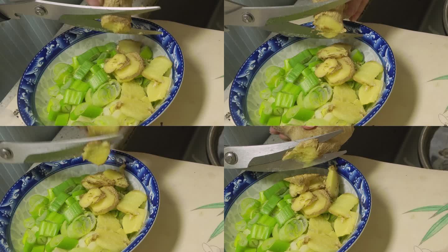 青花瓷碗放葱姜食材调料 (4)