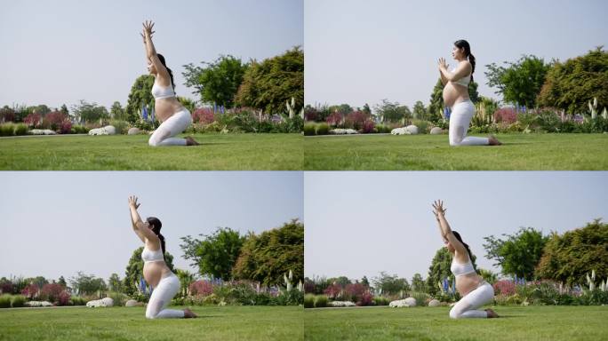 怀孕妇女大肚子准妈妈花园练习瑜伽锻炼身体