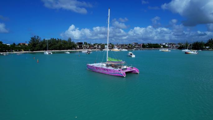 【4K航拍】环绕一搜等风来的粉色船只