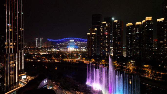 成都复兴艺术中心环球中心 喷泉 城市夜景