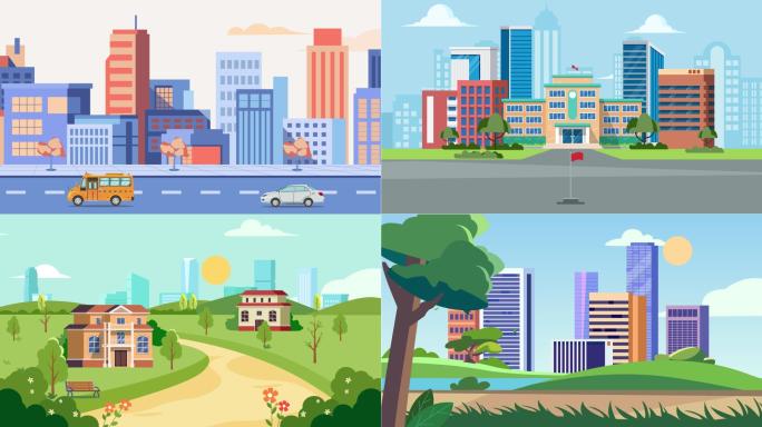 【原创】8款城市动画MG卡通城市