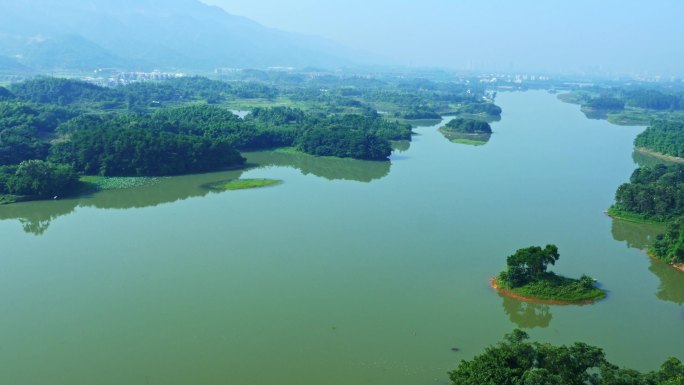 原生态湖泊龙水湖航拍