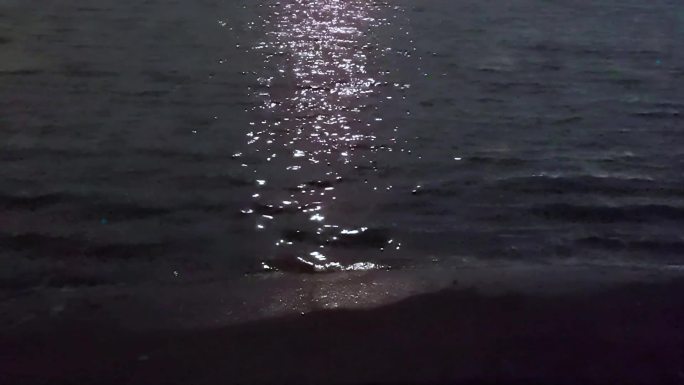 月光倒映在海水水面，波光粼粼，很宁静