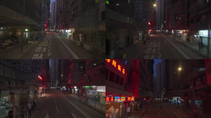 夜晚香港的行车道路和街景