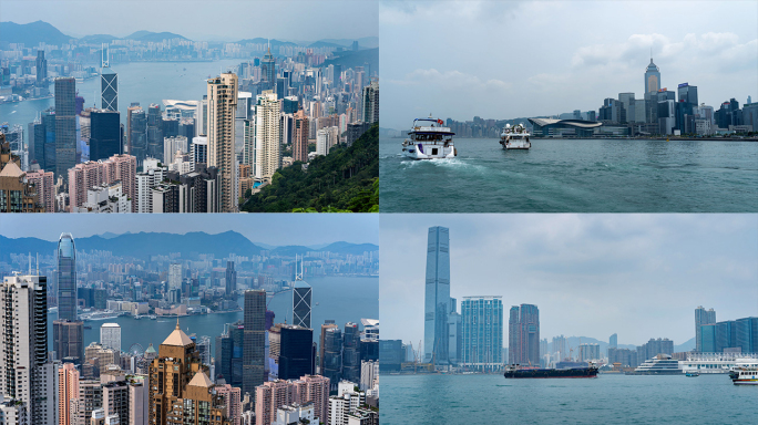4k香港城市延时日转夜经济贸易港口运输