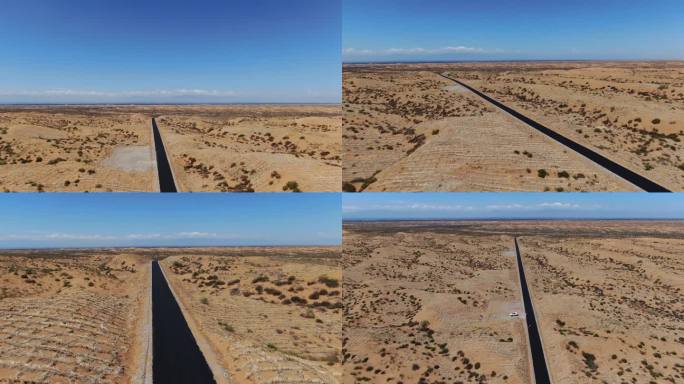 4K航拍大西北荒漠荒野西部马路