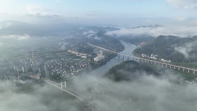 将乐云雾山城绿水青山县城城市风光航拍