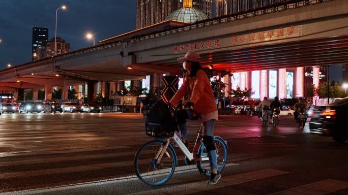 上海内环高架下夜景和交通