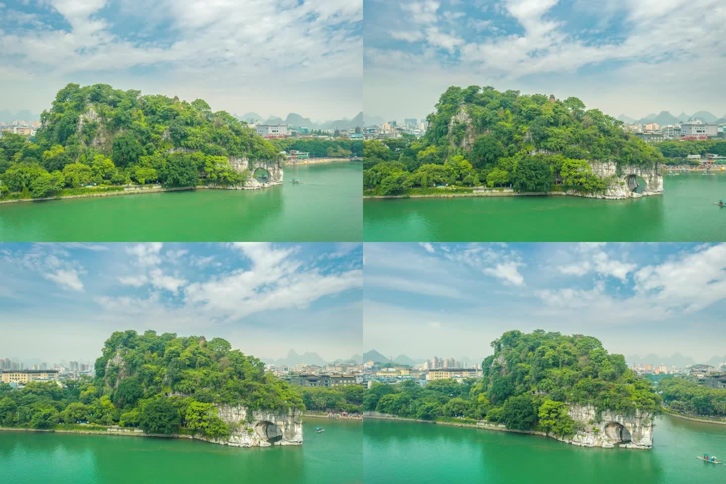 桂林漓江城市山水航拍象鼻山延时风景大气