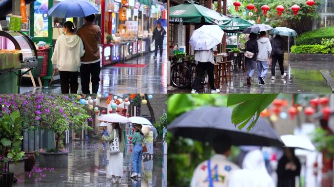 阴雨天昆明老街的街道景色