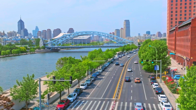 天津海河风景海河沿岸城市风景航拍天津风景