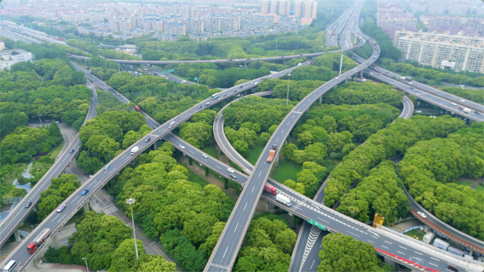 上海莘庄立交桥车流交通城市交通航拍高架桥