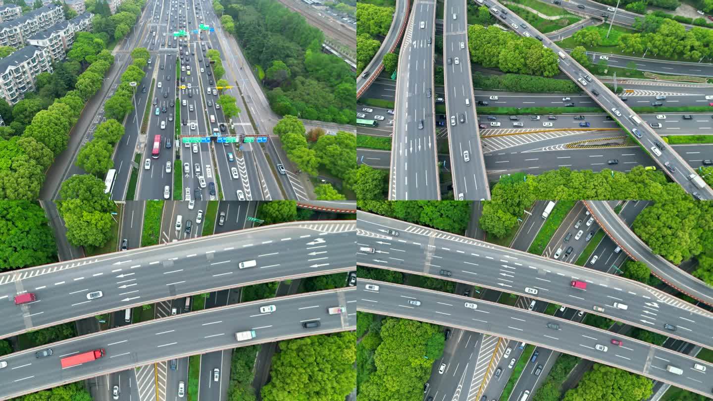 上海莘庄立交桥车流交通城市交通航拍高架桥