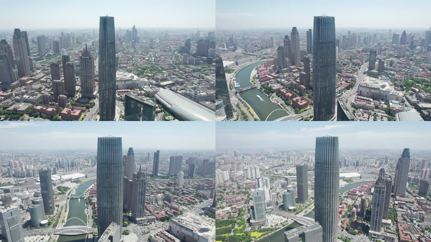 天津现代城市地标建筑津塔4K航拍视频