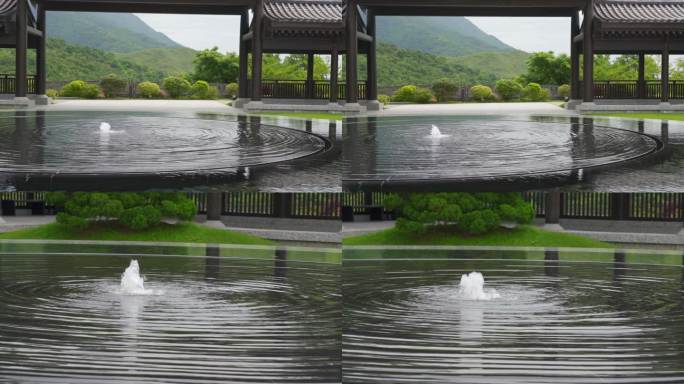 香港慈山寺里的日式木质建筑和日式喷泉泉眼