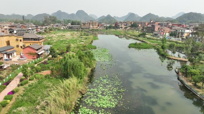 航拍普者黑喀斯特地貌风景区