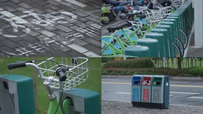 4K高清城市道路垃圾分类公共自行车