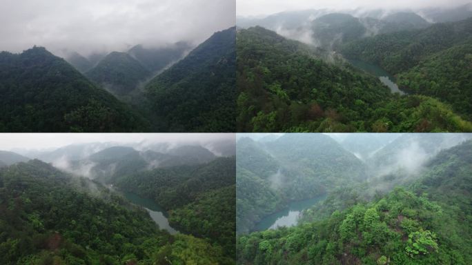 航拍大山云雾水库，江南山水