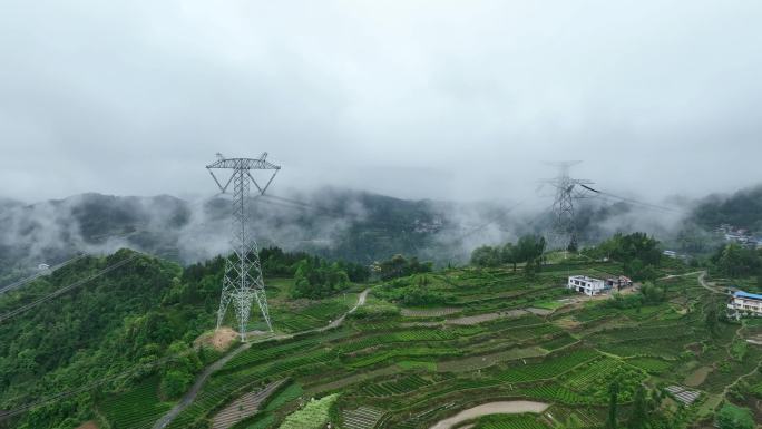 山区输电塔航拍4K