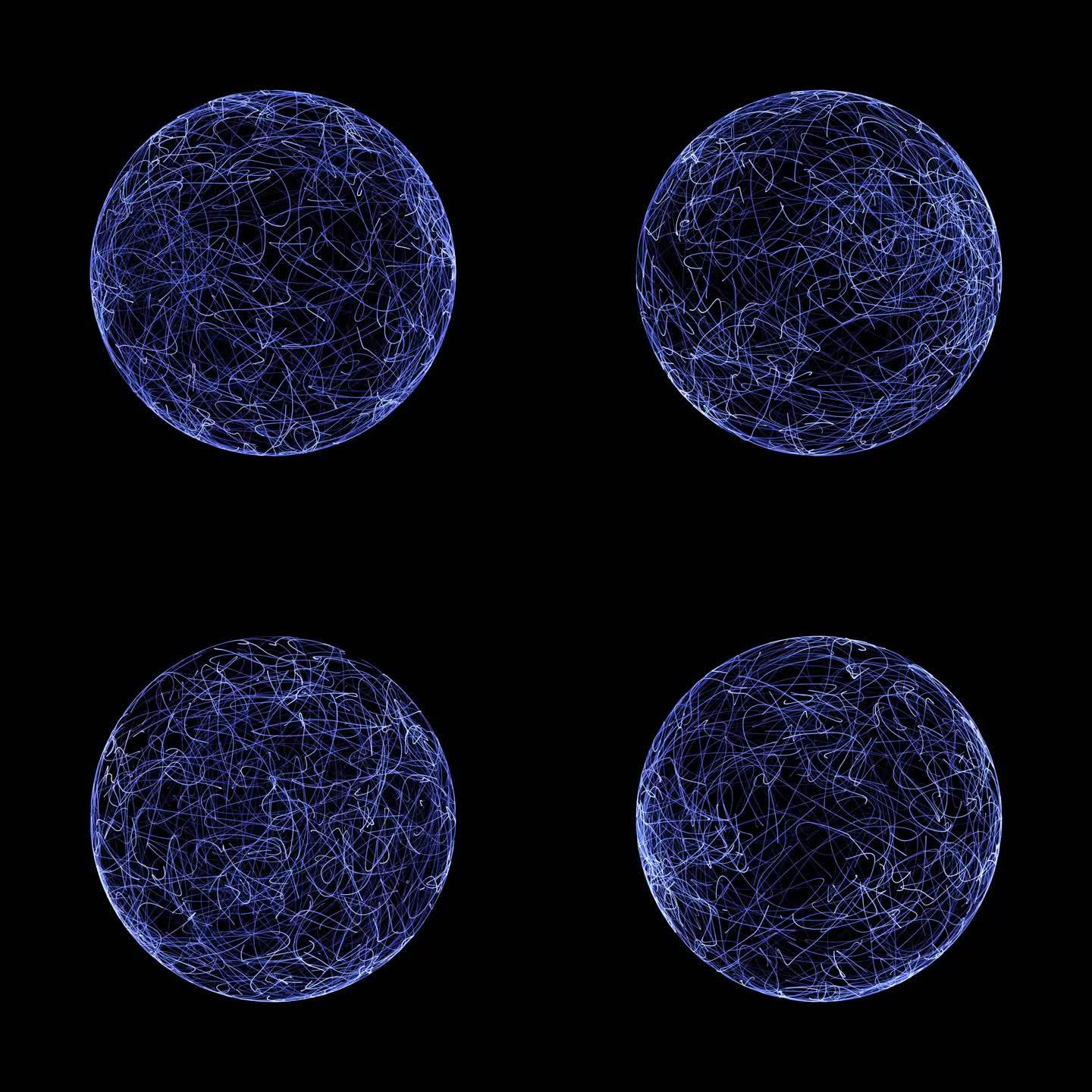 3D动态线条球体旋转 循环 带透明通道