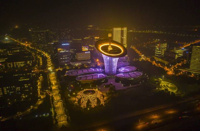 光谷大道繁华夜景 航拍延时