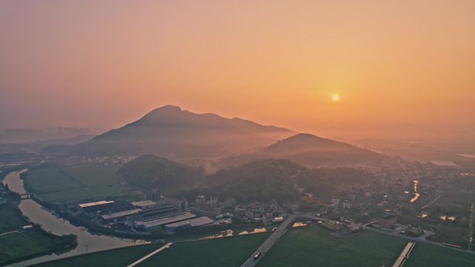 杭州临平超山日出航拍视频