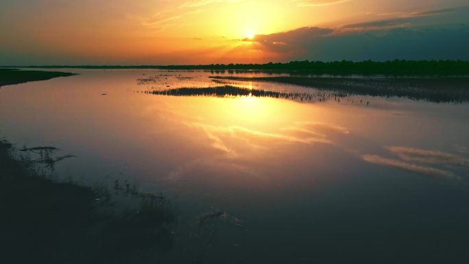 黄河夕阳落日-河流河面