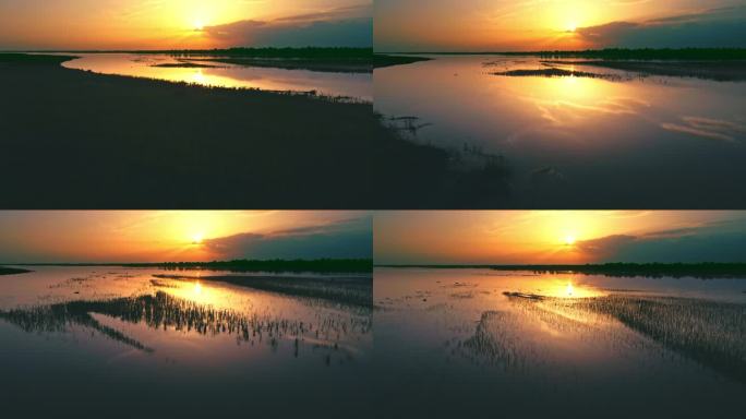 黄河夕阳落日-河流河面
