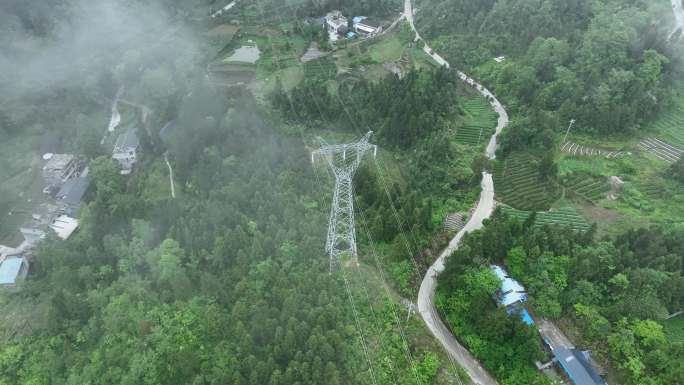 山区输电塔航拍4K