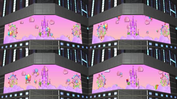 粉色城堡气球裸眼3d折幕L幕（可定制）