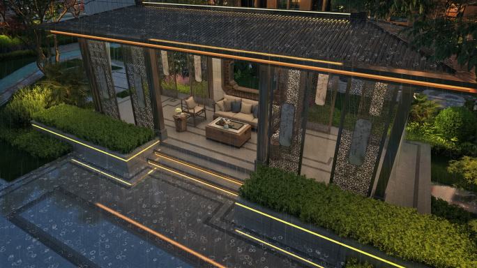 高端新中式庭院建筑三维效果