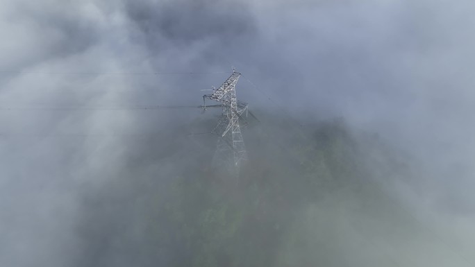 山区输电塔航拍4K