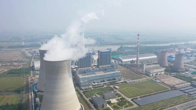 火力发电厂和冷凝塔 全球变暖碳中和碳达峰