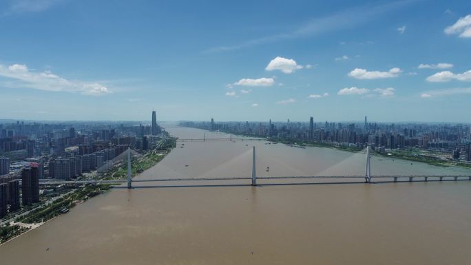 武汉 长江大桥 江面交通 航拍