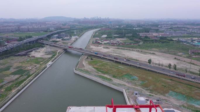 杭州大运河二航道下沙港航拍素材
