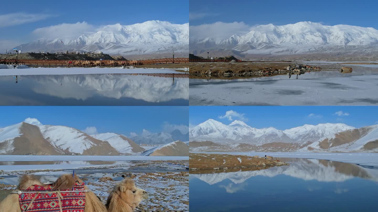 4K航拍新疆喀拉库勒湖慕士塔格峰雪山风光
