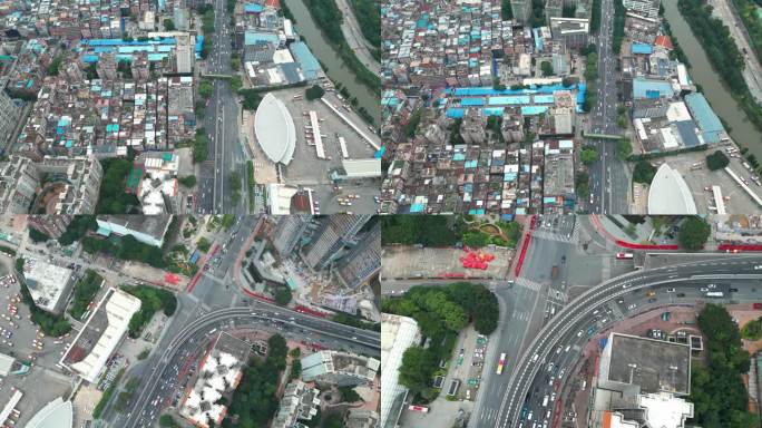 广州居民区道路交通车流航拍视频