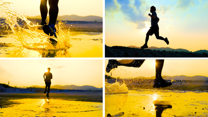 震撼跑步励志男人奔跑大气跑步脚步起步特写