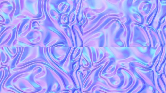 4k抽象酸性液态蓝紫彩色渐变流体金属循环